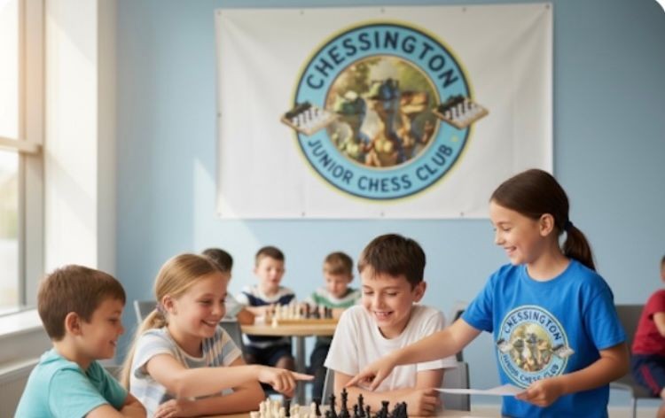 Happy children learning and playing at Chessington Junior Chess Club.  A great place to join and master the game!